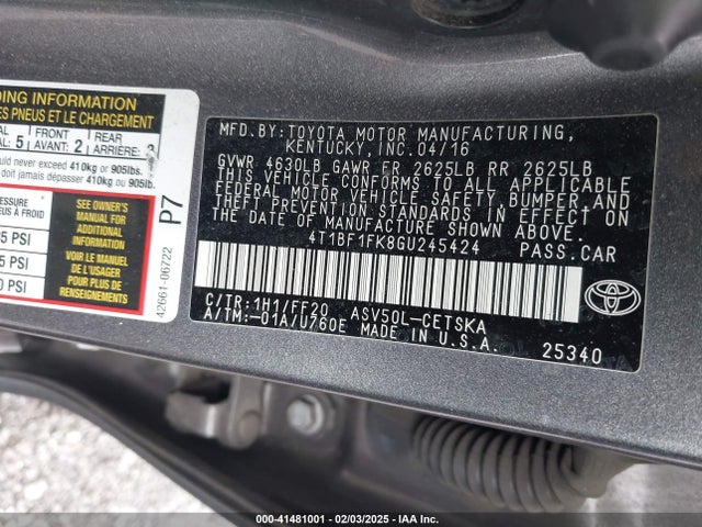 Toyota CAMRY SE 2016 4T1BF1FK8GU245424 Image 9