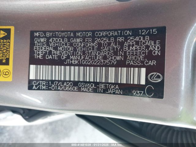 JTHBK1GG2G2237579 Lexus ES 350