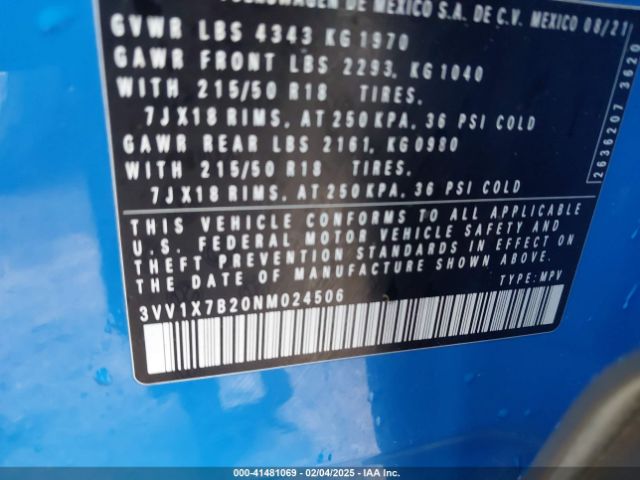 3VV1X7B20NM024506 Volkswagen Taos 1.5t Sel