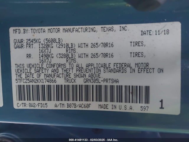 5TFCZ5AN2KX174866 Toyota Tacoma Trd Off Road