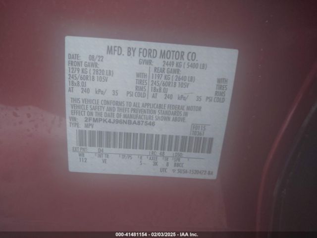 2FMPK4J96NBA87546 Ford EDGE SEL