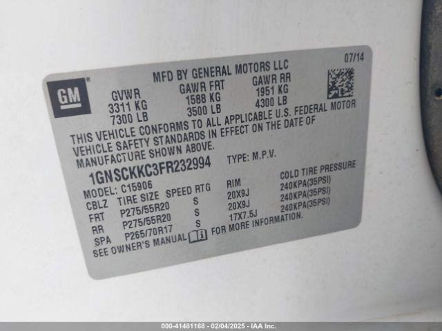 1GNSCKKC3FR232994 Chevrolet Suburban 1500 Ltz