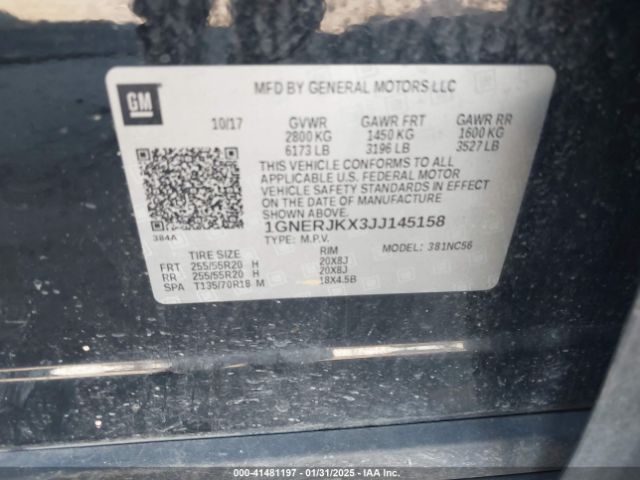 1GNERJKX3JJ145158 Chevrolet Traverse Rs