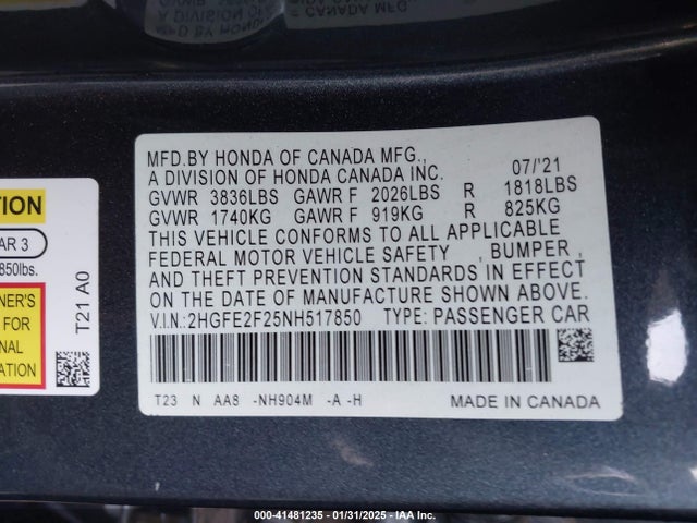 Honda Civic Lx 2022 2HGFE2F25NH517850 Image 9
