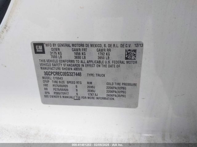 3GCPCREC0EG327448 Chevrolet Silverado 1500 1lt