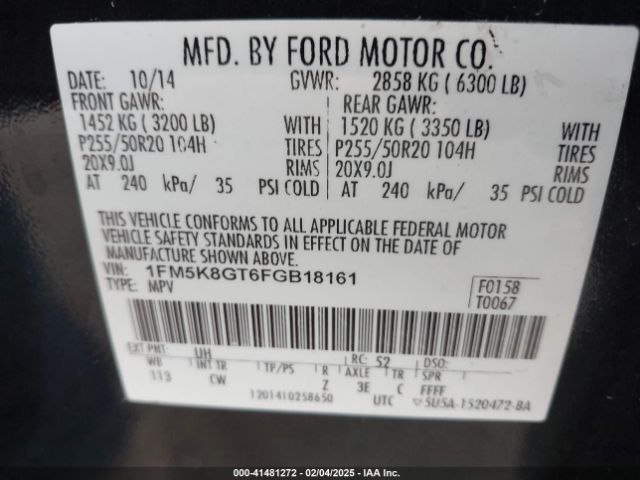 1FM5K8GT6FGB18161 Ford EXPLORER SPORT