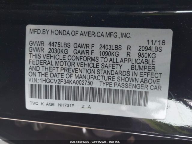 1HGCV2F34KA002750 Honda Accord Sport 2.0t
