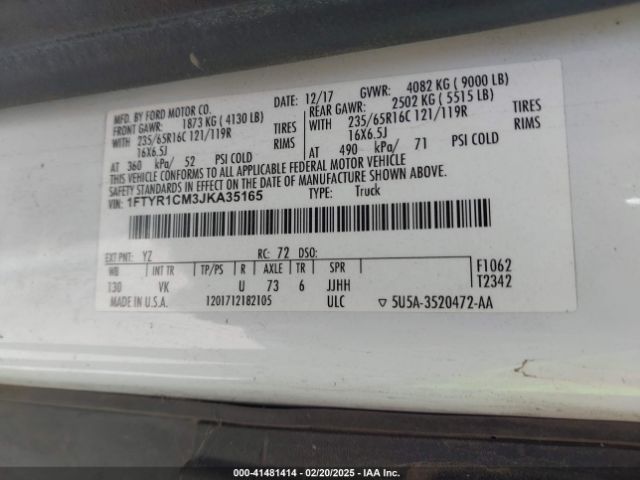 1FTYR1CM3JKA35165 Ford Transit-250