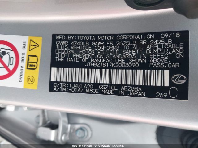 JTHBZ1B17K2003090 Lexus ES 350
