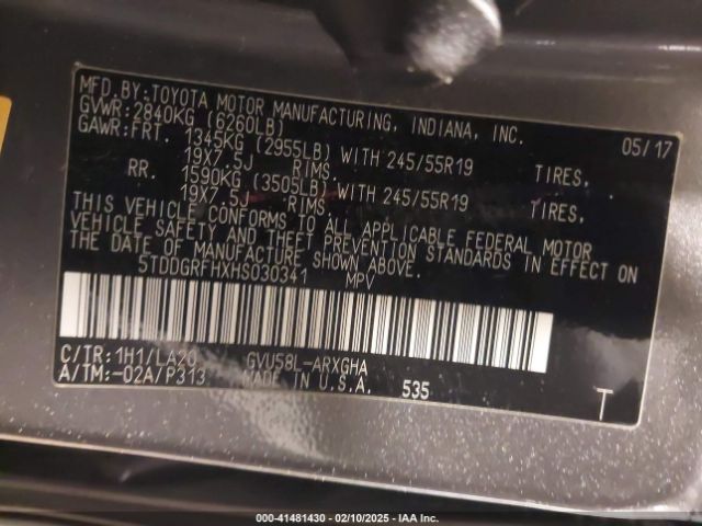 5TDDGRFHXHS030341 Toyota Highlander Hybrid Limited Platinum