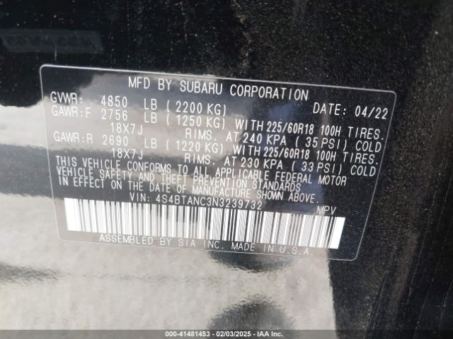 4S4BTANC3N3239732 Subaru Outback Limited