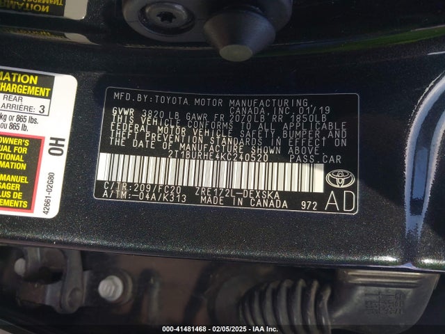 2T1BURHE4KC240520 Toyota COROLLA SE