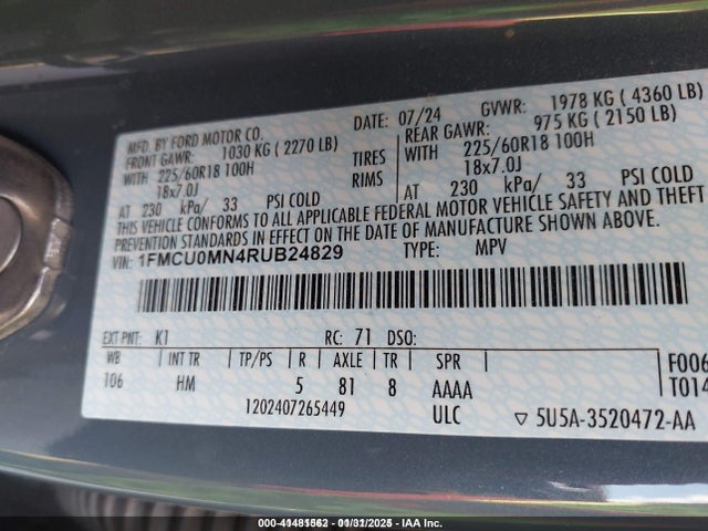 1FMCU0MN4RUB24829 Ford dragon gtdi