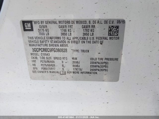 3GCPCREC9FG380828 Chevrolet Silverado 1500 Lt