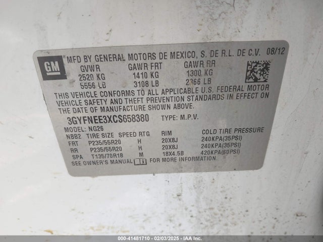 2012 CADILLAC SRX 3GYFNEE3XCS658380 Photo 8