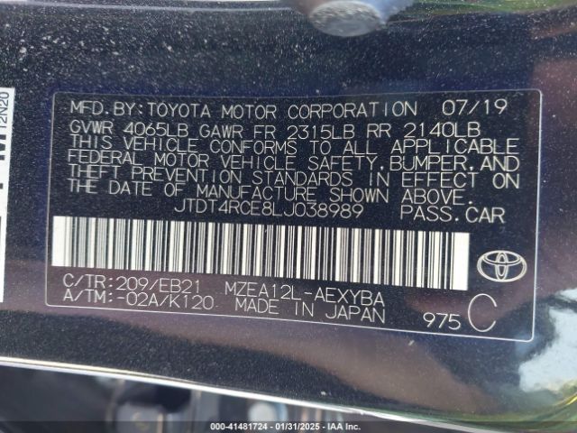 JTDT4RCE8LJ038989 Toyota Corolla Xse