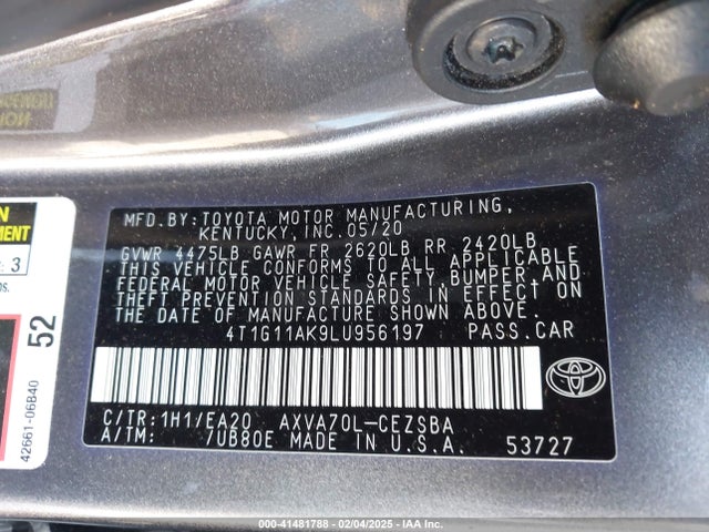 4T1G11AK9LU956197 Toyota CAMRY SE