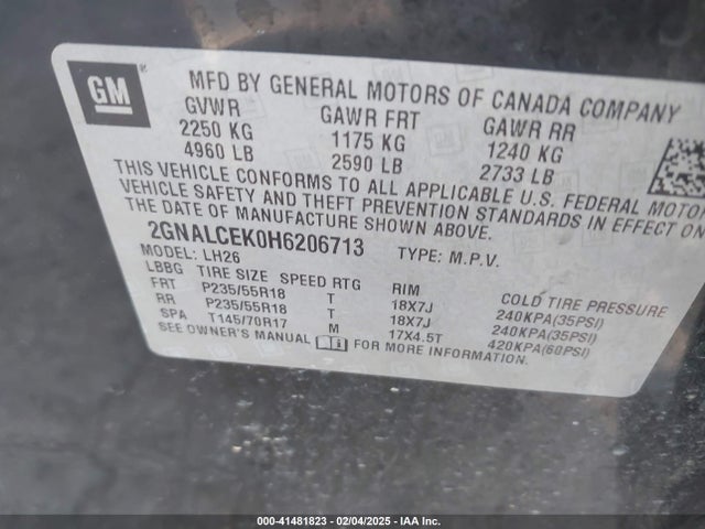 Chevrolet EQUINOX LT 2017 2GNALCEK0H6206713 Image 9