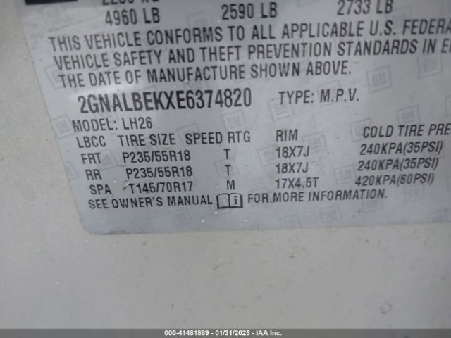 2GNALBEKXE6374820 Chevrolet EQUINOX 1LT