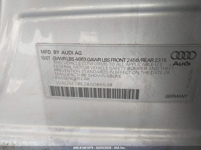 2008 AUDI A4 WAUAF78E28A086538 Photo 8