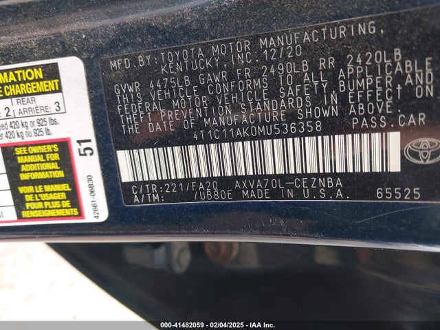 4T1C11AK0MU536358 Toyota CAMRY LE
