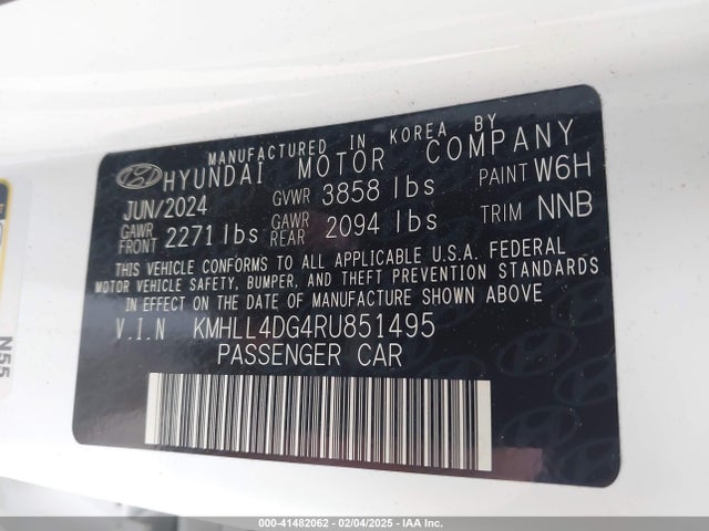 KMHLL4DG4RU851495 Hyundai ELANTRA SE