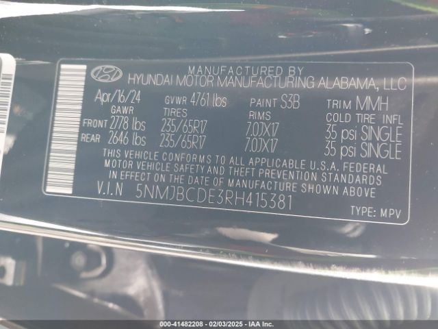 5NMJBCDE3RH415381 Hyundai TUCSON SEL