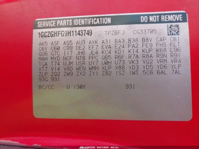 1GCZGHFG9H1143749 Chevrolet Express 3500 Work Van