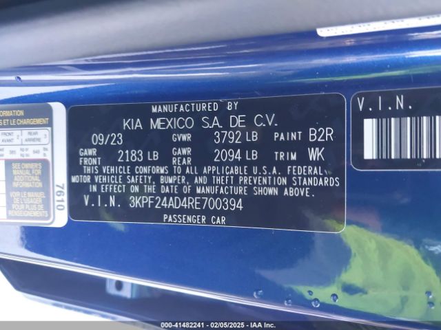 3KPF24AD4RE700394 KIA Forte Lxs