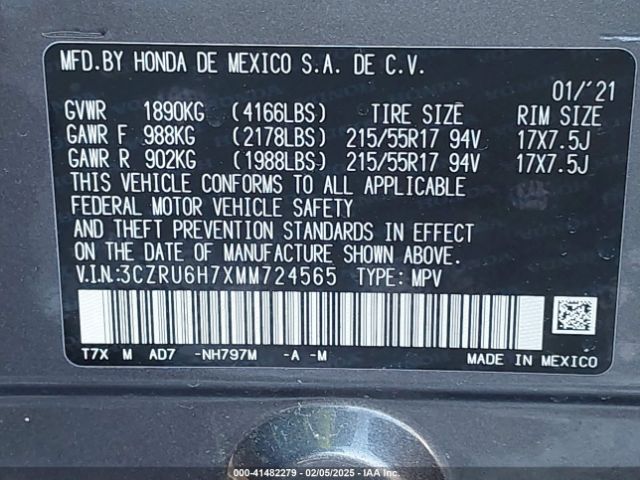 3CZRU6H7XMM724565 Honda Hr-v Awd Ex-l