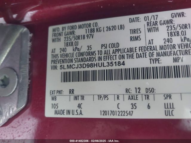 5LMCJ3D98HUL35184 Lincoln Mkc Reserve