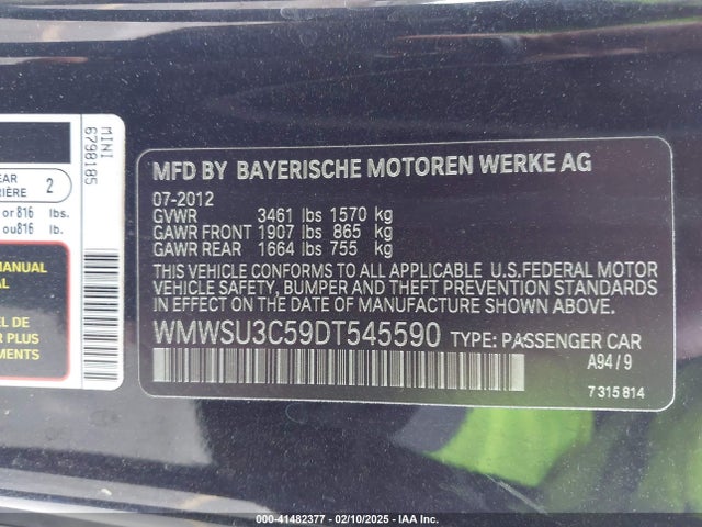 2013 MINI HARDTOP WMWSU3C59DT545590 Photo 8