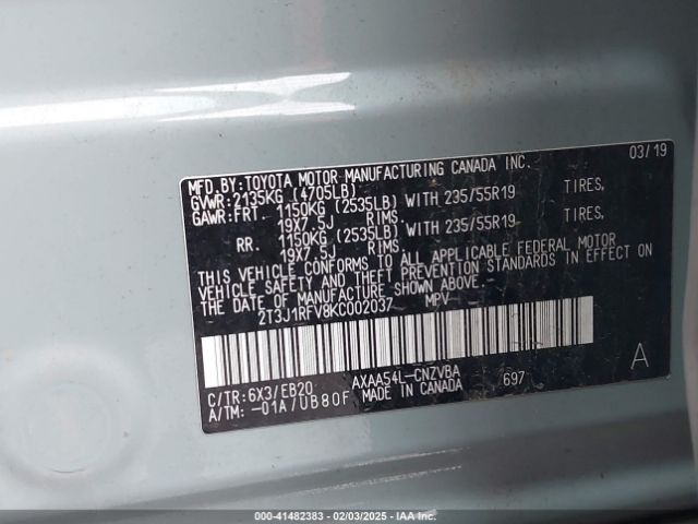 2T3J1RFV8KC002037 Toyota Rav4 Adventure