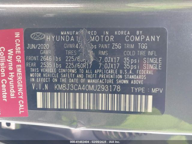 KM8J3CA40MU293178 Hyundai Tucson Value