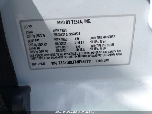 7SAYGDEF8NF469111 Tesla Model Y Performance Dual Motor All-wheel Drive