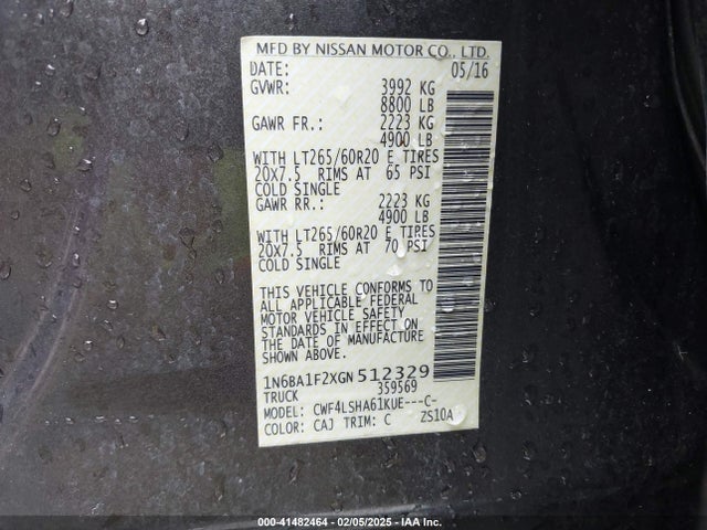 1N6BA1F2XGN512329 Nissan Titan Xd Sv Diesel