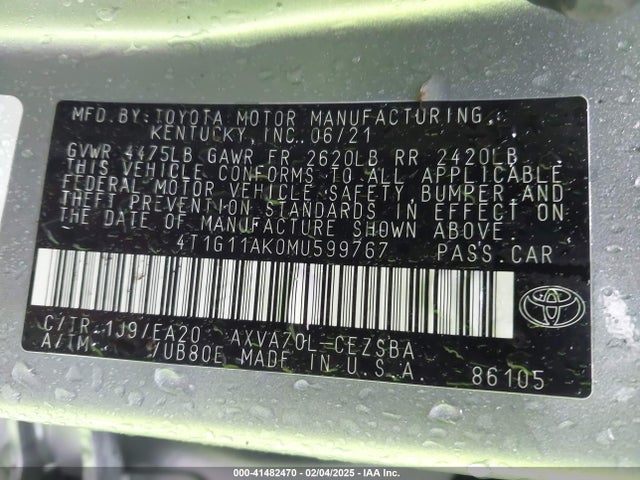 4T1G11AK0MU599767 Toyota a25a-fks