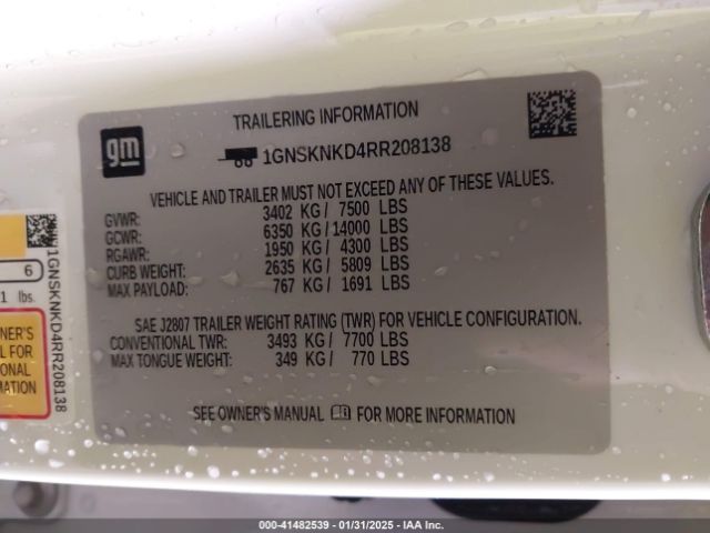 1GNSKNKD4RR208138 Chevrolet Tahoe 4wd Lt