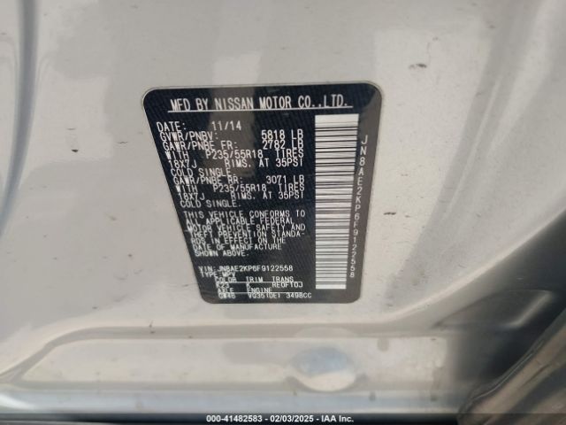 JN8AE2KP6F9122558 Nissan Quest Sl