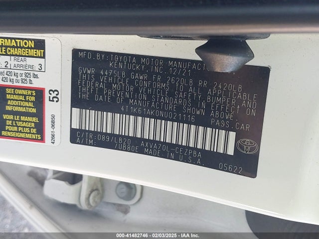 4T1K61AK0NU021116 Toyota CAMRY XSE