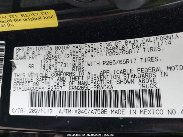 3TMJU4GN9FM182367 Toyota Tacoma Double Cab Prerunner