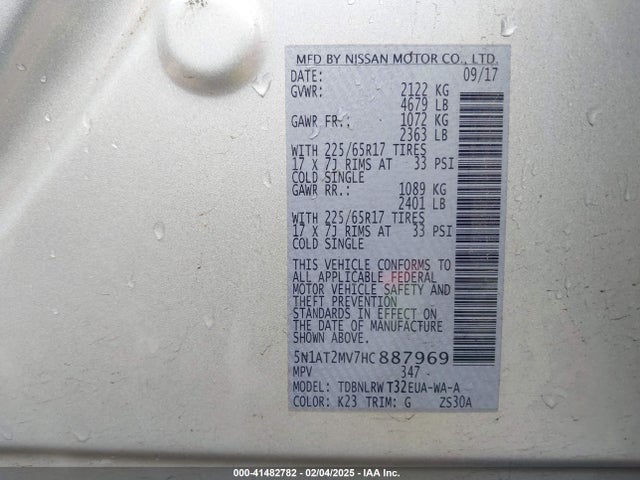 Nissan Rogue Sl 2017 5N1AT2MV7HC887969 Image 9