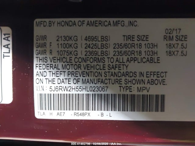 Honda CR-V EX 2017 5J6RW2H55HL023067 Image 9