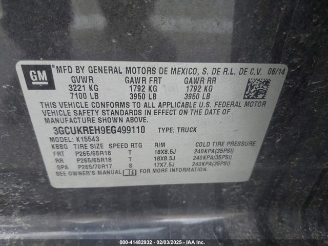 3GCUKREH9EG499110 Chevrolet lv3 - vvt, aluminum, e85 max