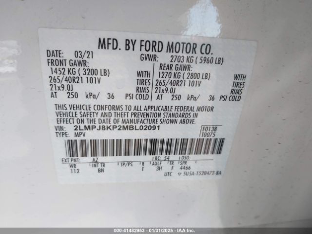 2LMPJ8KP2MBL02091 Lincoln 2.7l gtdi