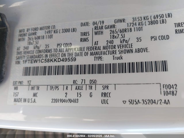 Ford F-150 Xlt 2019 1FTEW1C58KKD49559 Image 9