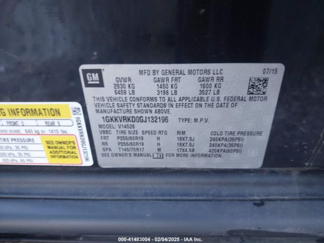 1GKKVRKD0GJ132196 GMC ACADIA SLT