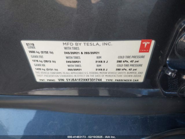 2019 TESLA MODEL S 5YJSA1E2XKF331744 Photo 8