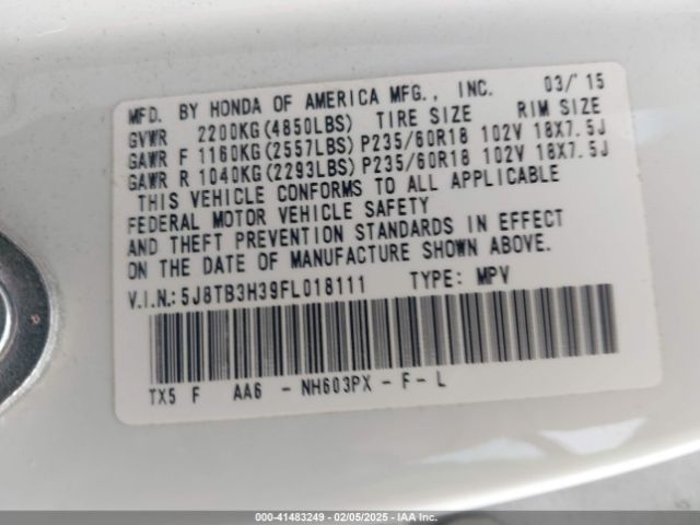 5J8TB3H39FL018111 Acura RDX