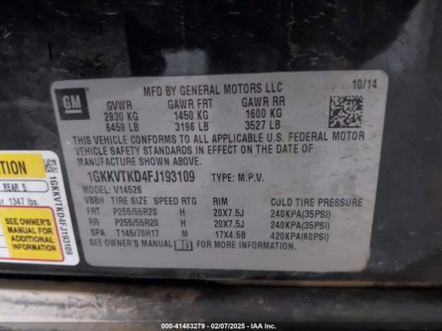 1GKKVTKD4FJ193109 GMC Acadia Denali
